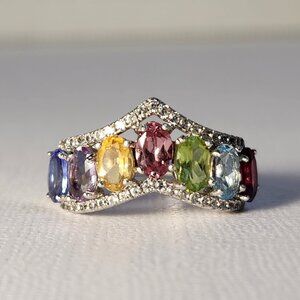 VTG Tanzanite Amethyst Citrine Sapphire Peridot Topaz Garnet 925 Ring Sz 7